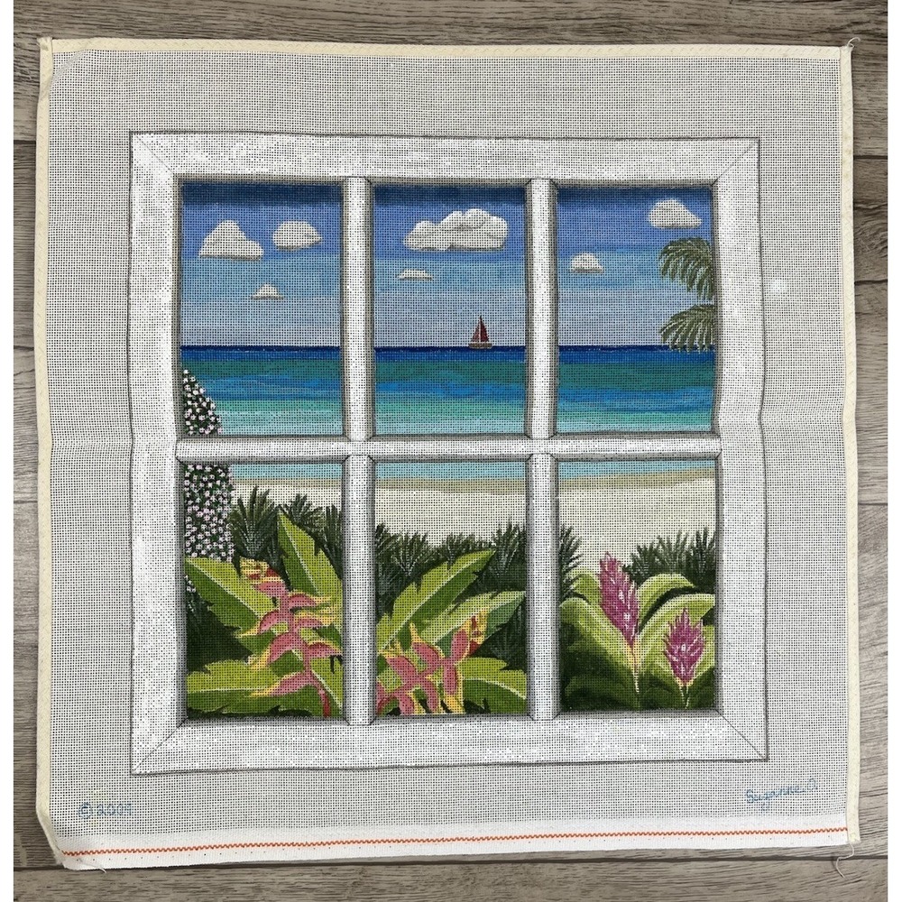 Suzanne Handpainted HP Needlepoint Canvas - Tropical Beach Window View - Picture 10 of 10